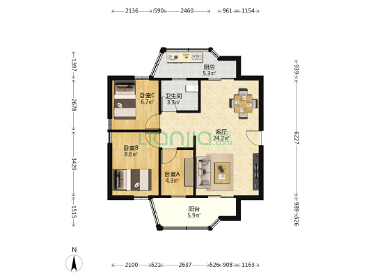 华垦大厦 3室1厅1卫 76平方