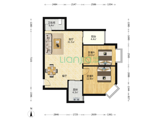 欧亚大厦 2室1厅1卫 90平方