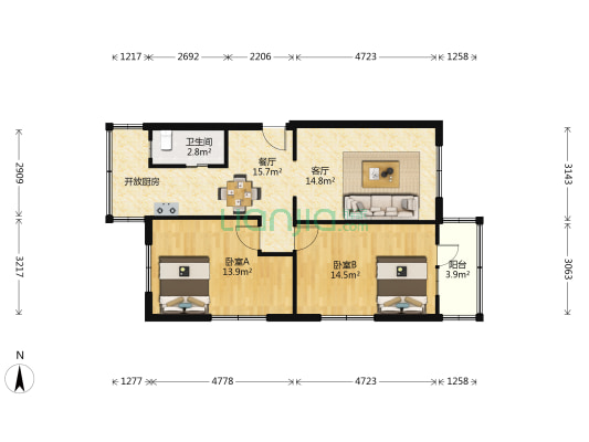 34中新开路 2室2厅1卫 83平方