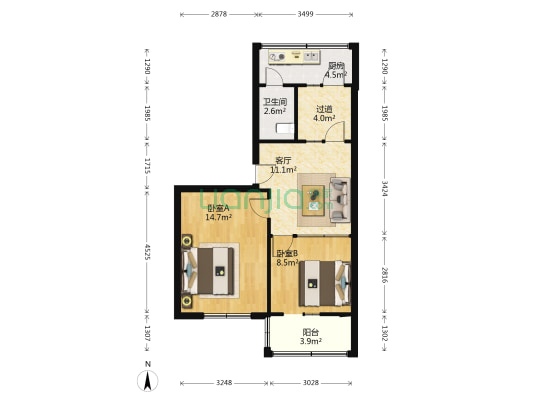 沿巷壹號院 2室1厅1卫 54平方