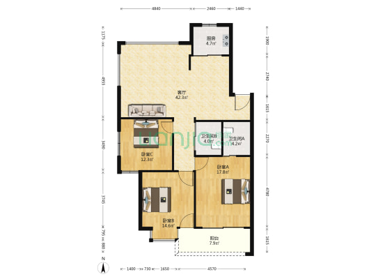 金穗景苑 3室1厅2卫 123平方