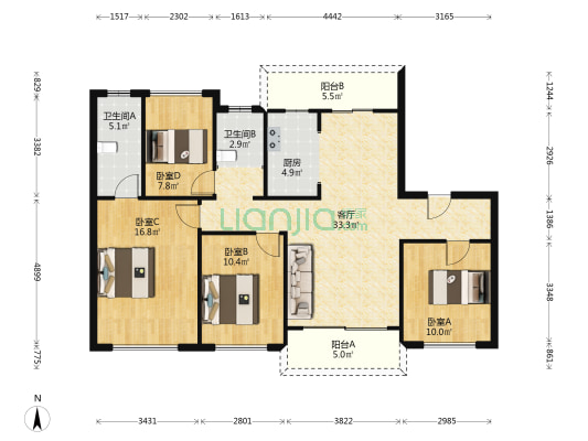 碧桂园御珑府 4室1厅2卫 120平方