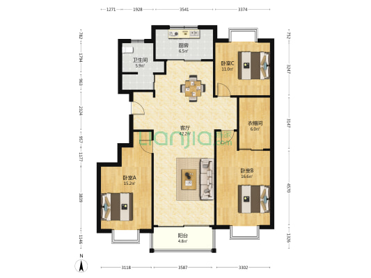 大地盛世和苑 3室1厅1卫 142平方