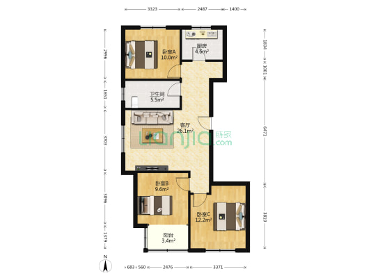 新东城花园 3室1厅1卫 102平方