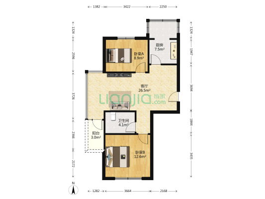 御泷家园 2室1厅1卫 77平方