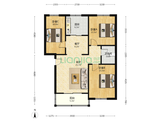 开发区政法街南北两居，房本满五不唯一。-户型图