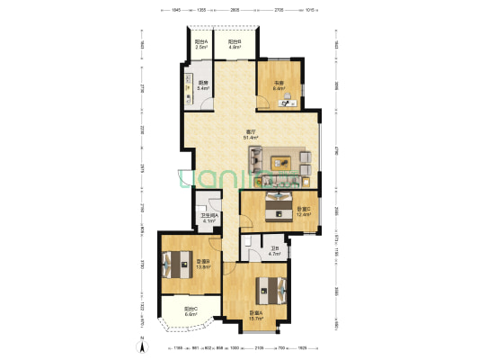 万瑞嘉园 4室1厅2卫 173平方