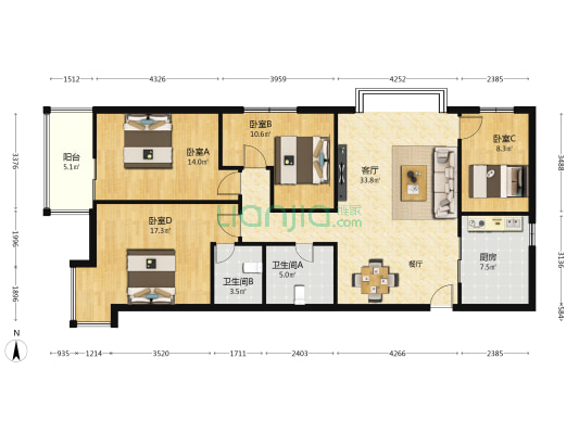 福文大厦 4室1厅2卫 148平方