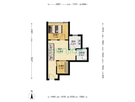 朝阳小区 2室1厅1卫 35平方