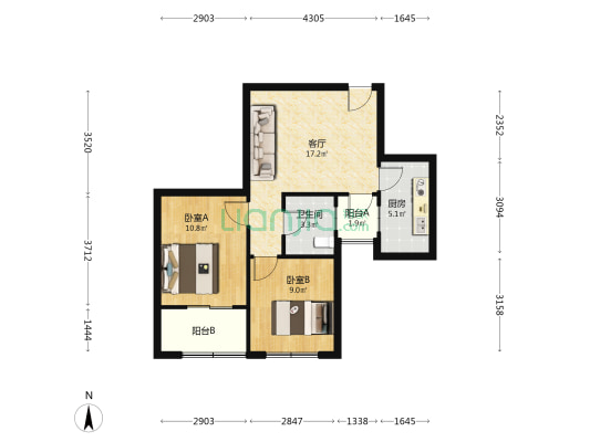 锦绣家园A区 2室1厅1卫 68平方