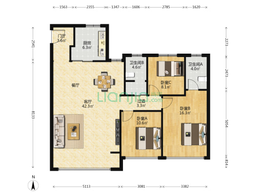 招商城市主场盛会 3室1厅2卫 125平方