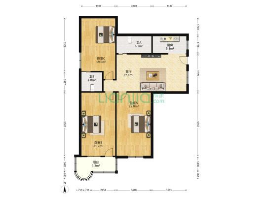 芳华路53号 3室1厅2卫 132平方