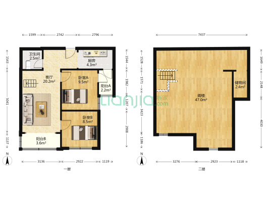 枫阳万嘉 2室1厅1卫 61平方
