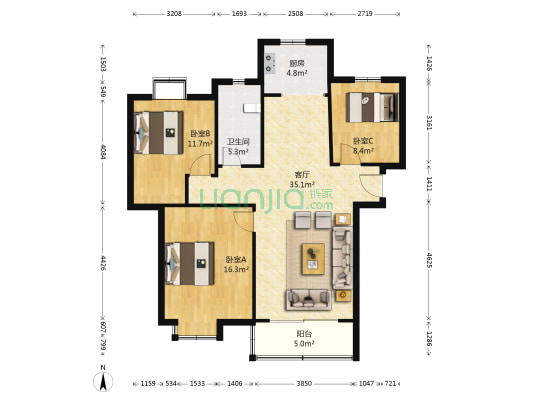 精装三房，低密度小区，电梯小高层住宅-户型图
