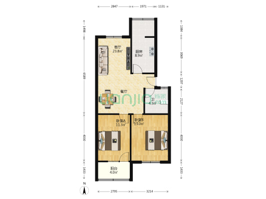 市政生活小区 2室1厅1卫 77平方