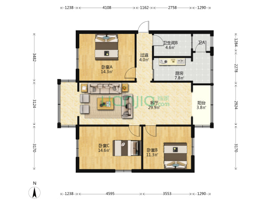建筑巷4号 3室1厅2卫 106平方