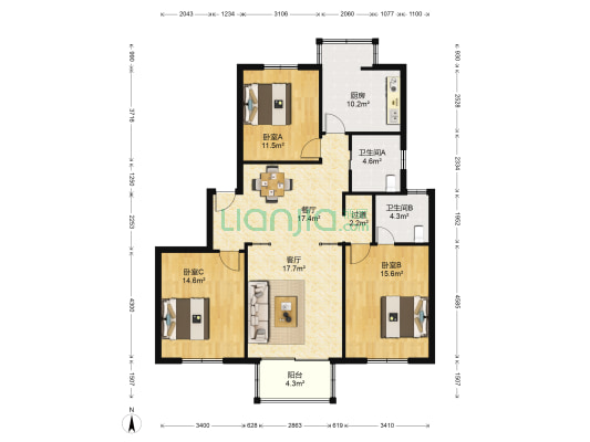 明丰公寓 3室2厅2卫 122平方