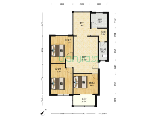 玉龙花园 3室2厅1卫 91平方