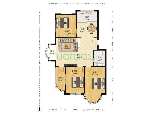 馨憩苑 3室1厅1卫 118平方
