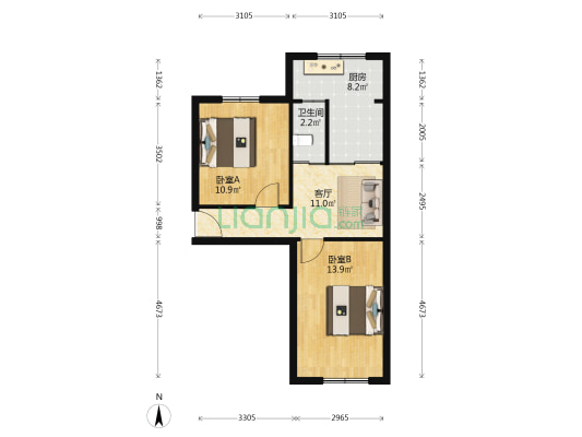 东厂宅小区 2室1厅1卫 56平方