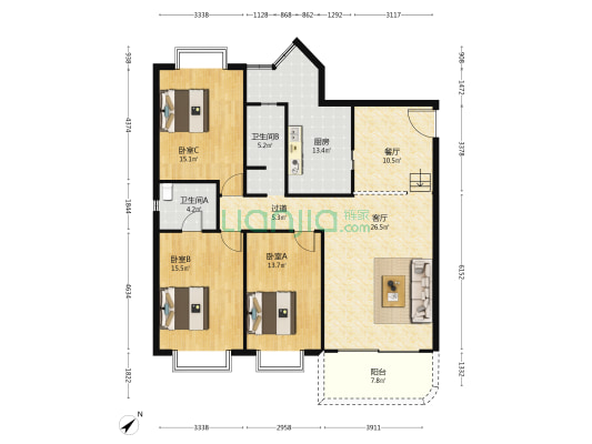 嘉陵锦苑 3室2厅2卫 131平方