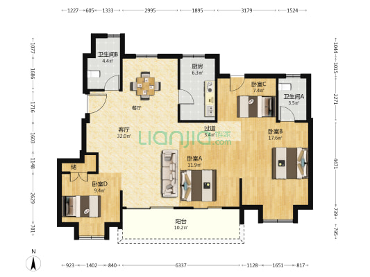慈水心境里 4室1厅2卫 127平方