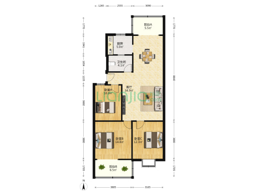 银河苑 3室1厅1卫 110平方