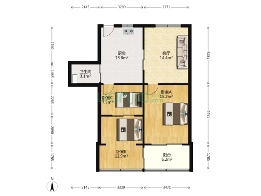 金园大楼 3室1厅1卫 88平方