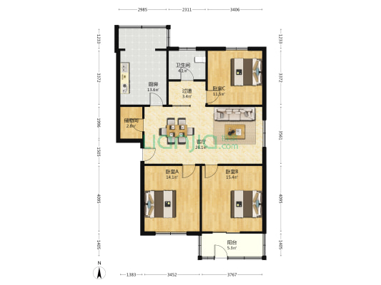 合钢干休所宿舍 3室1厅1卫 116平方