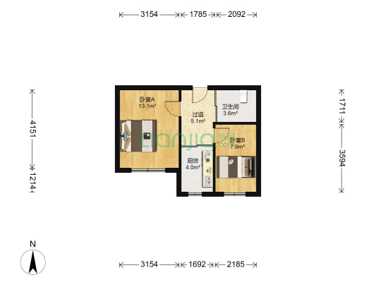 开运福里B区 2室0厅1卫 51平方