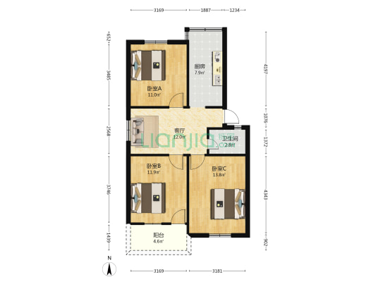 物购所环保路5号单位宿舍 3室1厅1卫 77平方