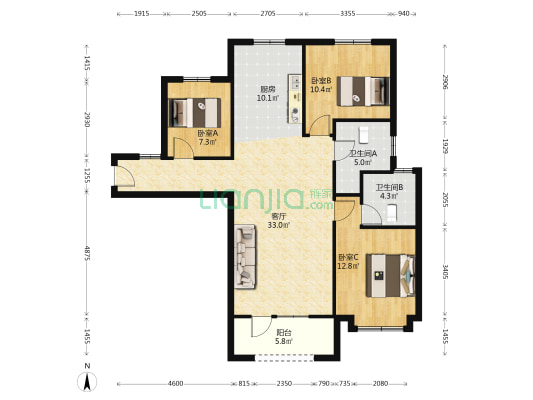 香邑溪谷上园 3+1户型 毛坯随意装-户型图