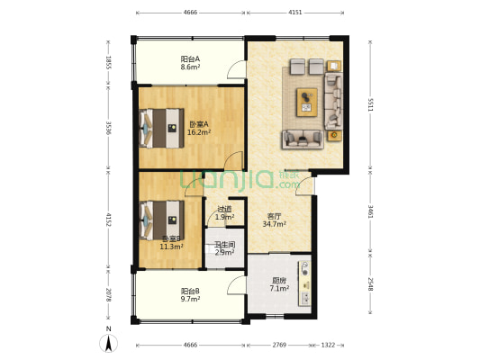 中房公司小区 2室1厅1卫 99平方