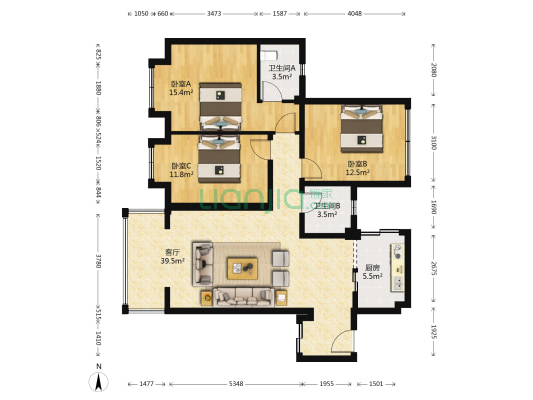 春天花园(文荟路) 3室1厅2卫 99平方