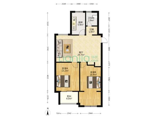 润和南岸花城东区 2室1厅1卫 88平方