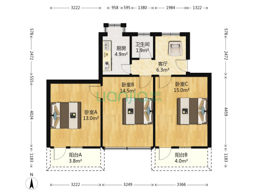 湖东路9号 3室1厅1卫 72平方