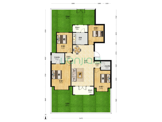 澜湾 4室1厅2卫 140平方