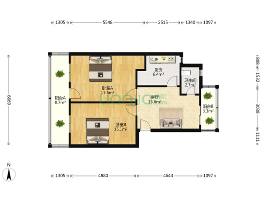 武昌大道826号 2室1厅1卫 76平方
