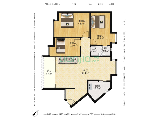 盛大阳光 3室1厅2卫 110平方