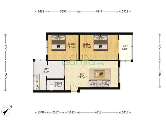 和熙苑 2室1厅1卫 66平方