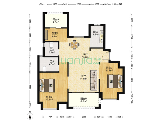 祥瑞花苑 3室2厅2卫 110平方
