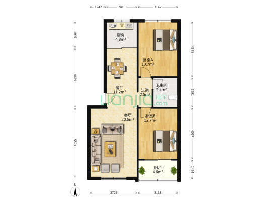 江山路西小区 2室2厅1卫 88平方