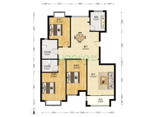 大唐佳苑 3室2厅2卫 148平方