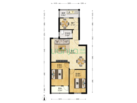 太平社区 2室2厅1卫 86平方