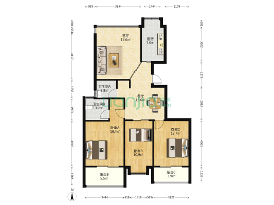 高院公寓 3室2厅2卫 130平方