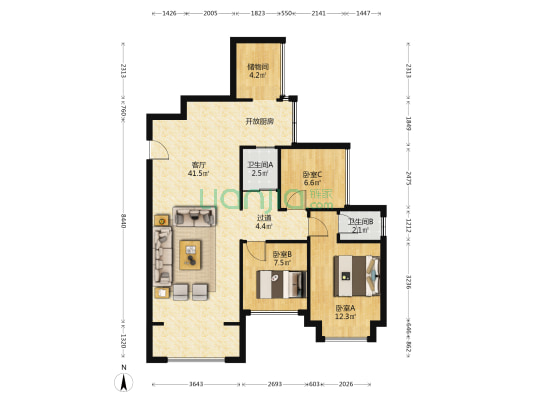天琴湾 3室1厅2卫 93平方