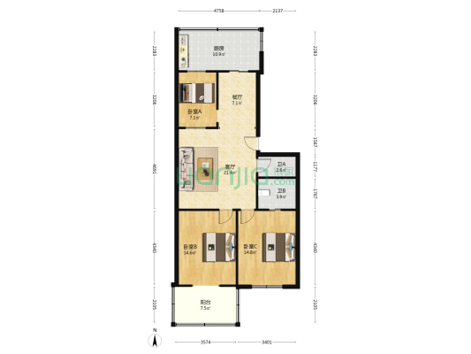 园林设计研究院 3室2厅2卫 102平方