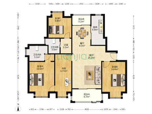 大上海紫金城 4室2厅2卫 138平方