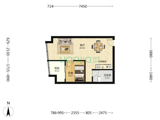 景江花园（张家港） 1室1厅1卫 65平方