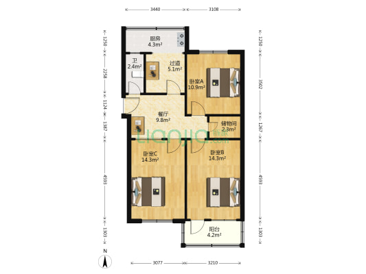 人民保险公司宿舍 3室1厅1卫 72平方
